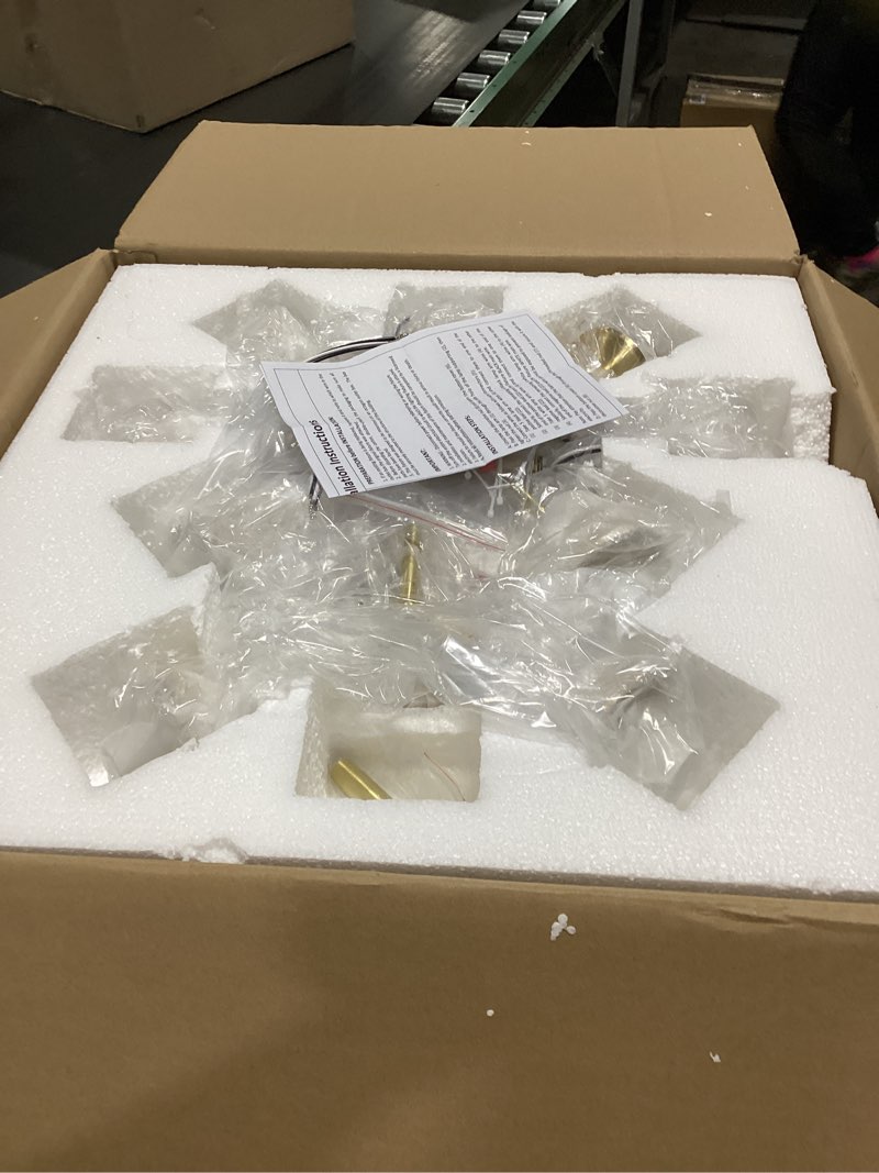 Condition photo showing Good Condition for 31.5" Sputnik Ceiling Light Fixture, 9-Light Modern Gold Semi Flush Mount Ceiling Light Mid Century Milk Glass Globes Sputnik Chandelier for Living Room Dining Room Hallway Gold 31.5 inch