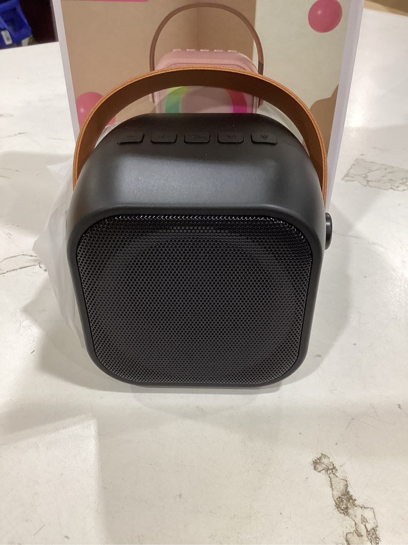 Condition photo showing New/Like New for mini karaoke machine, portable bluetooth karaoke speaker with 2 wireless microphones and party lights for kids and adults, birthday gifts for girls boys family home party black