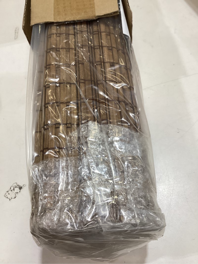 Condition photo showing Good Condition for lazblinds cordless bamboo roman shades, privacy blinds for interior windows, room darkening roll up bamboo blinds for home & patio, 23.5" w x 64" h, highfield teak pricacy - highfield teak 23.5" w x 64" h