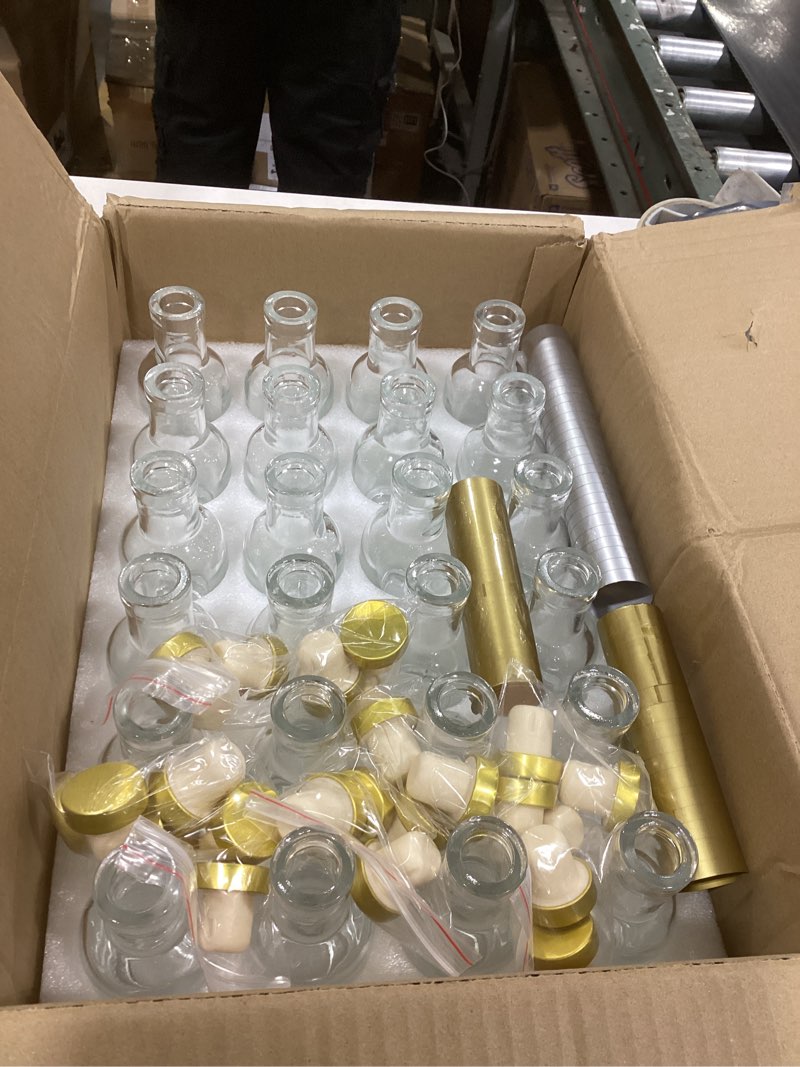 Condition photo showing New/Like New for Clear Glass Bottles 3 oz - 100ml [Pack of 24] for Wine Beverages Drinks Oil Vinegar Kombucha Beer Water Soda with Cork Stopper Airtight Lid