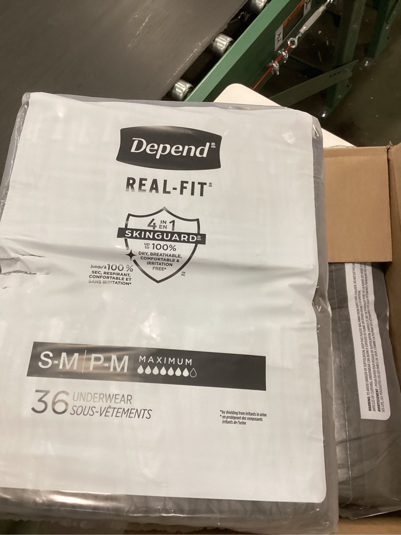 Condition photo showing Good Condition for Depend Real Fit Adult Diapers, Incontinence Underwear for Men, Disposable, Maximum Absorbency, Small/Medium, Black, 72 Count, Packaging May Vary Small/Medium (Black) Small/Medium 72