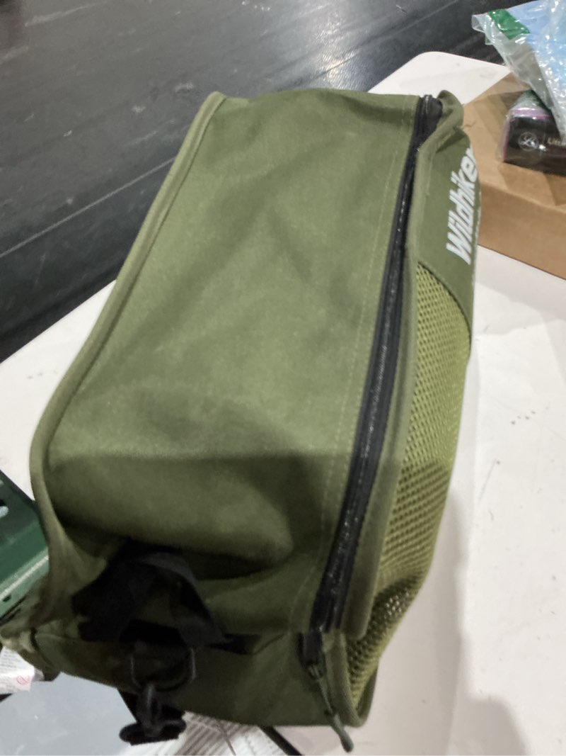 Condition photo showing As Is for wildhiker compact high back camping chair - foldable with dual sitting modes, pillow, arm pads and side pockets - lightweight portable chair for motorcycle, rv, festival, travel - green
