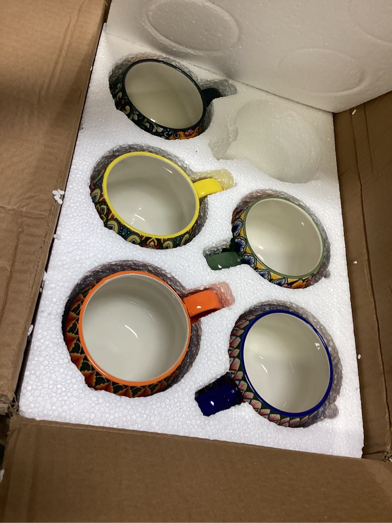 Condition photo showing Good Condition for henten home ceramic coffee mug set of 5, 20 oz colorful coffee cup with handle, boho porcelian mug for cappuccino, latte, tea, hot chocolate, cocoa, microwave & dishwasher safe