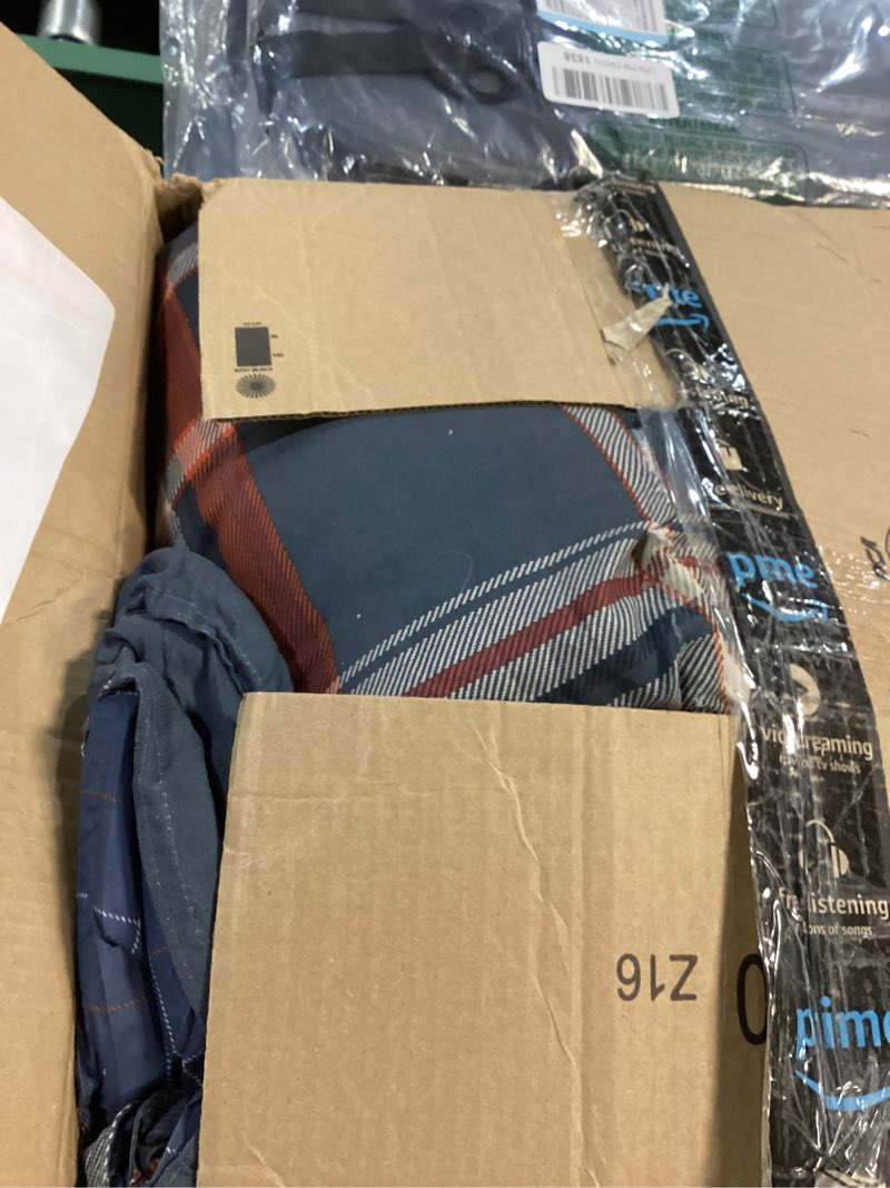 Condition photo showing As Is for eddie bauer - queen comforter set, reversible down alt bedding with matching shams, luxurious bedding set for colder months (shasta lake navy, queen)