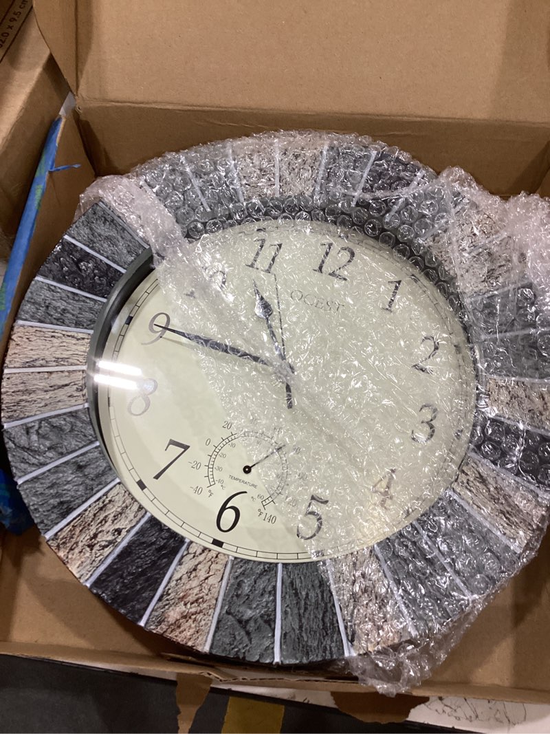 ocest 13 inch large outdoor indoor clock, waterproof wall clock with thermometer, weather-resistant non-ticking battery operated decor for patio, pool, lanai, fence, porch, garden?brown?
