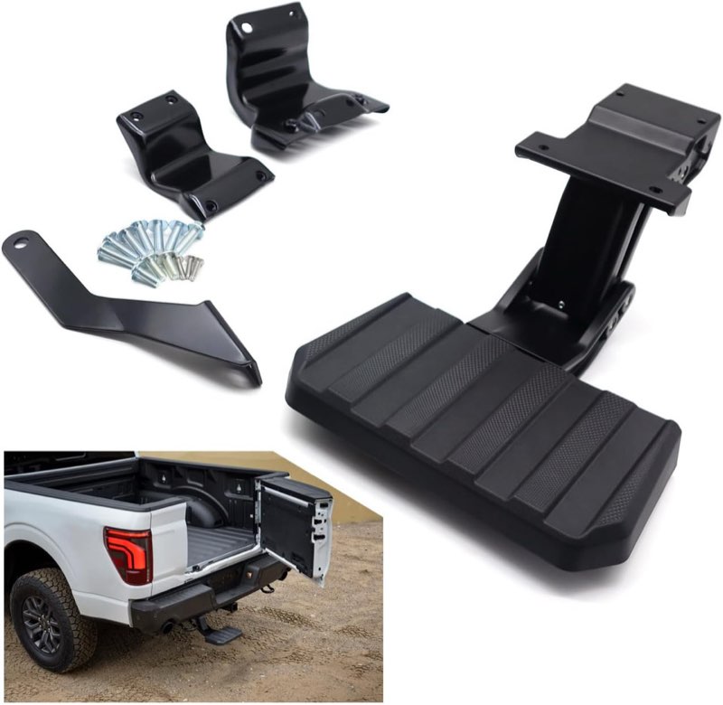 Rear Bed Step Compatible with 2024 2025 For? F150 Swing Tailgate Center Door, Retractable Bumper Tailgate Step Replace  VRL3Z-17A958-A, Not for Drop Tailgate