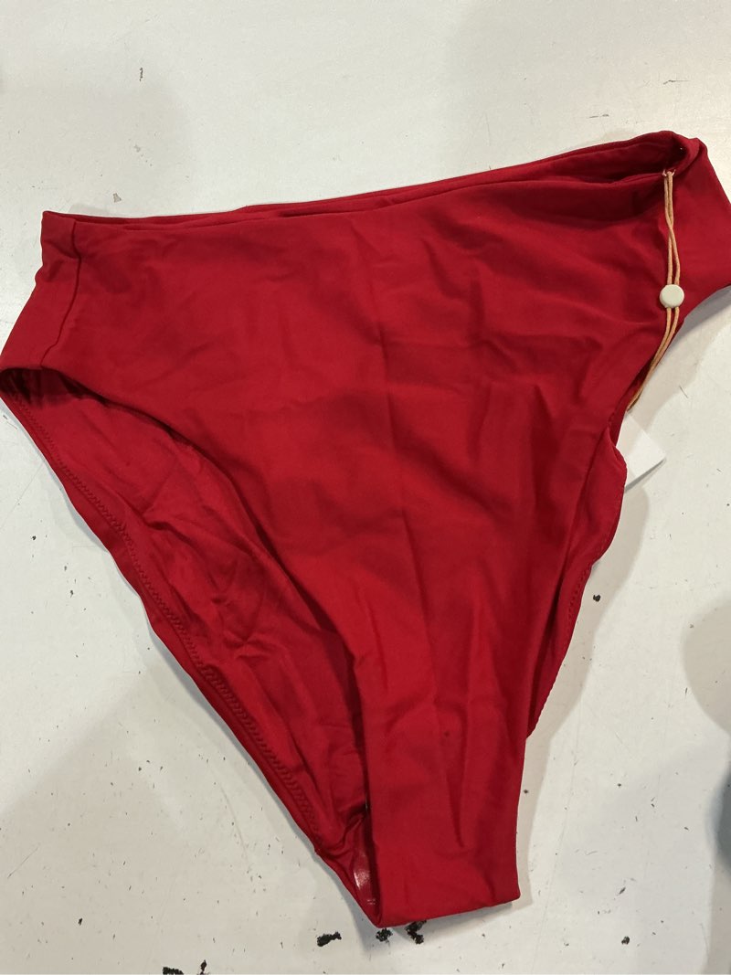 Condition photo showing As Is for italian high-rise high-leg bikini bottom, l, cherry
