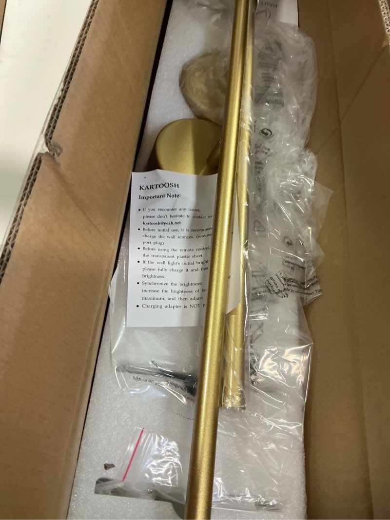 Condition photo showing Good Condition for KARTOOSH Battery Operated Wall Sconces with Remote Control, Dimmable Wall Sconces Set of Two, 350°Rotate, 3000K LED Gold Wireless Wall Light for Living Room, Bedroom, Hallway, 28.3 Inch (2 Pack)