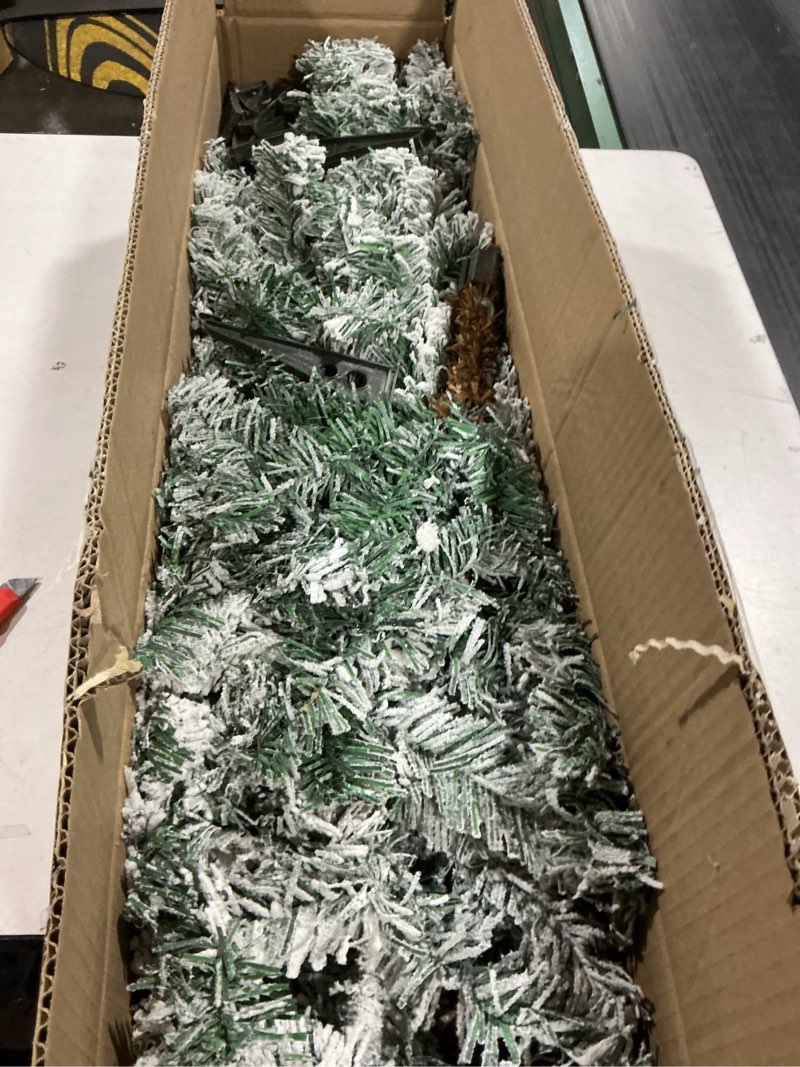 Condition photo showing As Is for 3 Pcs Flocked Natural Artificial Christmas Tree Set with Lights Flocked Christmas Tree with Bendable Branches for Xmas Decor (Alpine Tree,2' 3' 4')