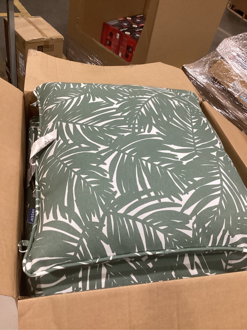 Condition photo showing Good Condition for arden outdoor foam deep seat cushion set, 24 in x 24 in, weather-proof, rain-proof, fade resistant patio cushion, bottom and back cushion for chair, sofa, and couch sage king palm certi-pur foam sage king palm 1 pack