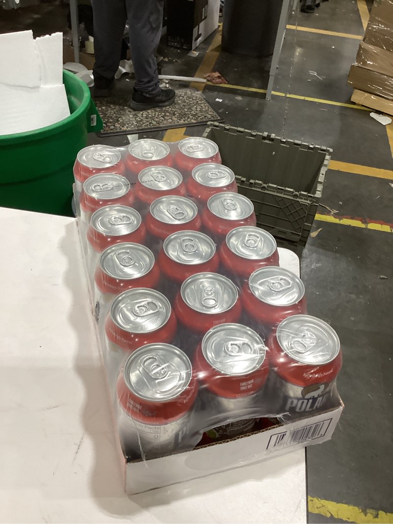 Condition photo showing New/Like New for polar seltzer water cranberry lime, 12 fl oz cans, 18 pack