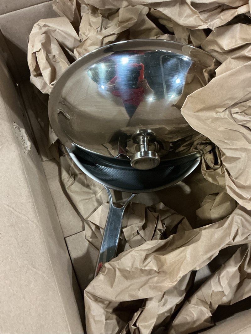 Condition photo showing Good Condition for our place titanium always pan pro | 10.6" pfas-free nonstick frying pan with spatula | chef-grade tri-ply stainless steel & aluminum build | induction & oven-safe up to 1000°f | chrome standard chrome