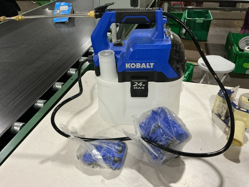 Condition photo showing As Is for kobalt 2.11-gallon 24-volt battery operated handheld sprayer