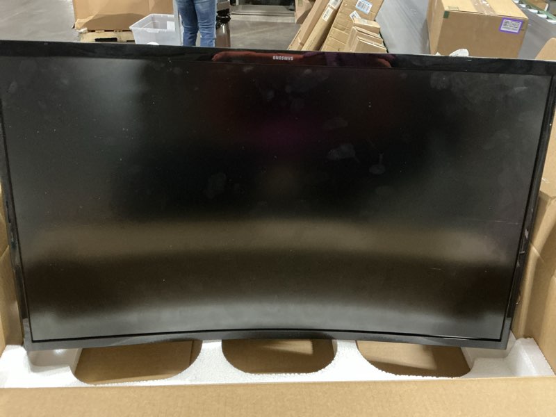 Condition photo showing As Is for screen broke samsung 27" essential s3 (s36gd) series fhd 1800r curved computer monitor, 100hz, game mode, advanced eye comfort, hdmi and d-sub ports, ls27d366ganxza, 2024
