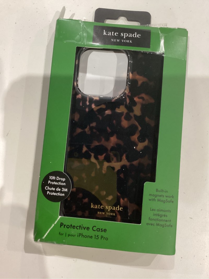 Condition photo showing As Is for kate spade new york iphone 15 pro case, compatible with magsafe - tortoiseshell