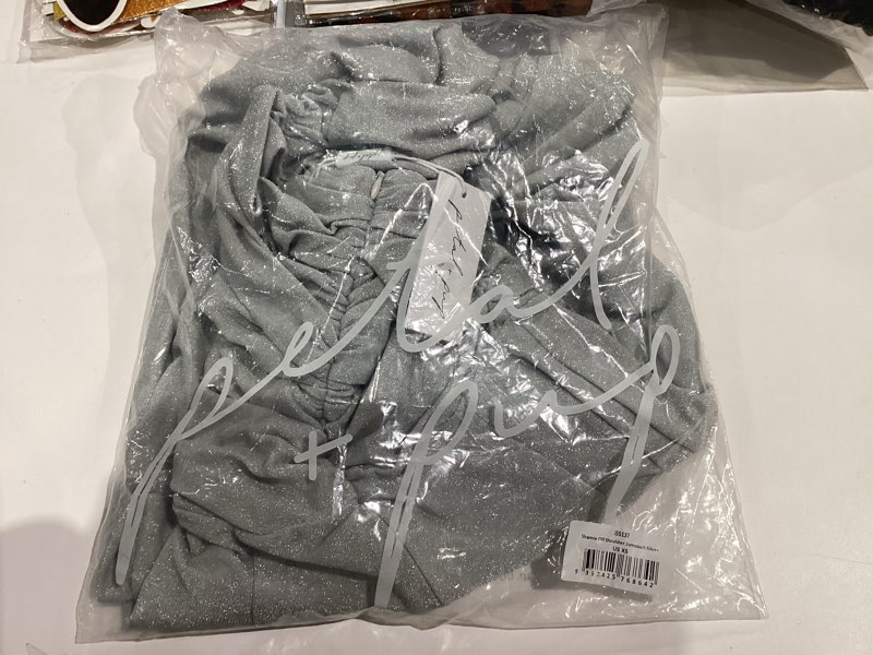 Condition photo showing New/Like New for Petal & Pup womens Sharnie Off Shoulder Jumpsuit X-Small Silver