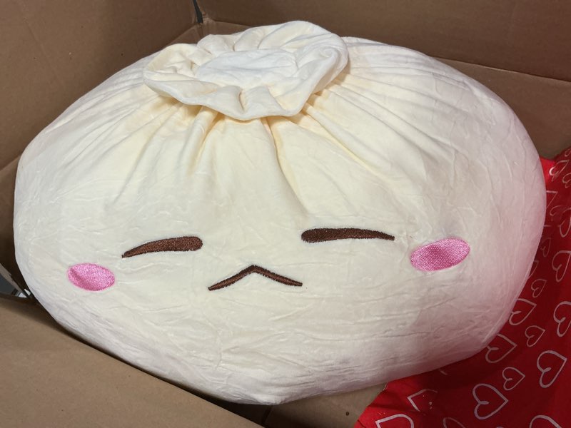 Condition photo showing Good Condition for dumpling plush pillow, dumpling stuffed animal, stuffed bun plush, funny food plush pillow home decoration for kids adults (17.7 * 13.7 in, frown) large frown
