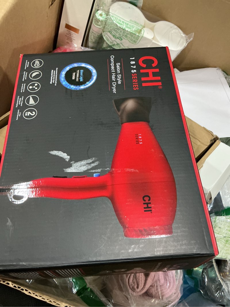 Condition photo showing New/Like New for chi 1875 series professional ionic hair dryer with ceramic technology, 1875w fast drying blow dryer, frizz reduction & shine, 3 heat/2 speed, diffuser & concentrator attachments standard
