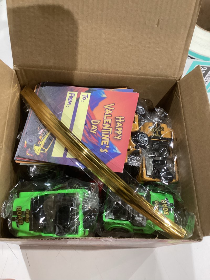 Condition photo showing Good Condition for Valentines Party Favors, 24 Pack Valentines Day Cards for Kids School with Pull Back Car Toys, Valentines Day Gifts for Kids, Off-Road Vehicle Cars for Valentine's Classroom Exchange for Boys Girls