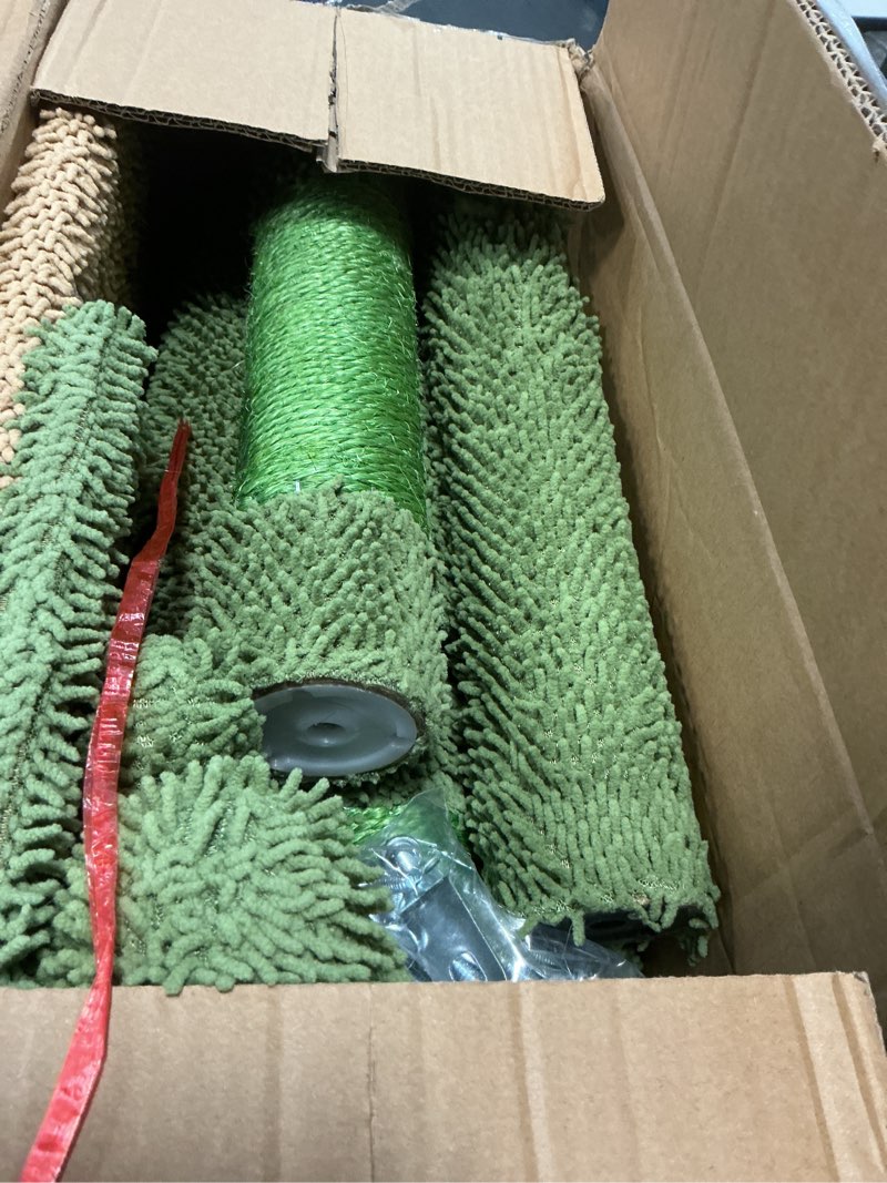 Condition photo showing As Is for yaheetech cactus cat tree, 54in tower w/ramp, animal-ear shaped perch, scratching posts, platform & hanging ball, multi-level condo for indoor kittens, green/brown