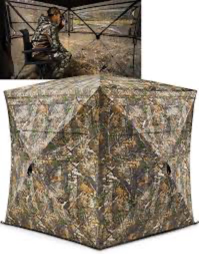 Hunting Blind 300D See Through Ground Blinds with Carrying Bag, 2-3 Person 270 Degree 2 Doors Pop Up