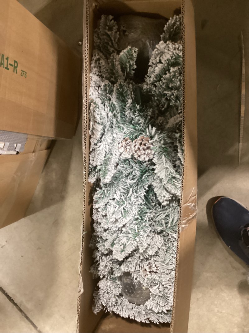 Condition photo showing Good Condition for 2 Pack 4 Ft Snow Flocked Christmas Entrance Tree in Pot Base with Timer 8 Mode 60 Warm White and Colorful Change Lights 12 Pine Cone Battery Operated for Porch Front Door Entryway Home