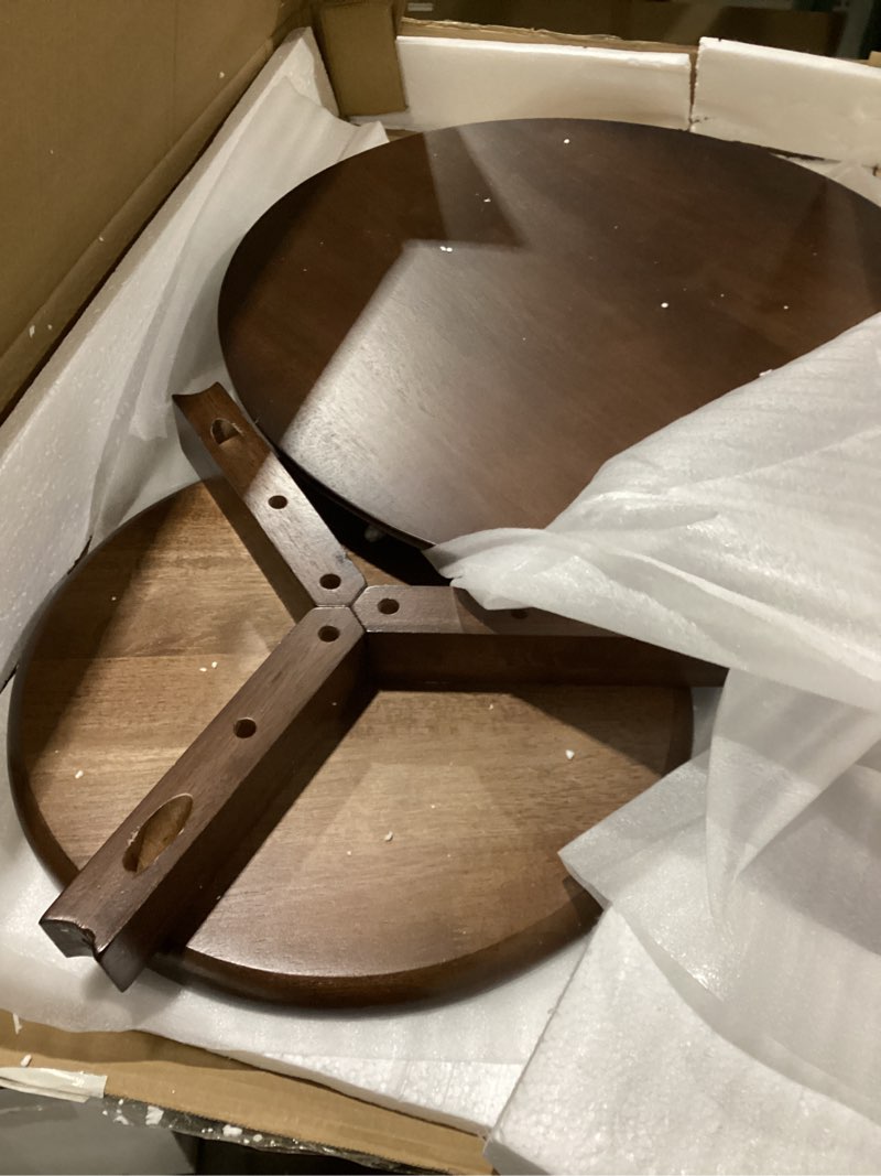 Condition photo showing New/Like New for Round End Table,Solid Wood Small Round Table with Lower Shelf,Round Side Table,Nightstand for Small Spaces,Living Room,Bedroom(Walnut)