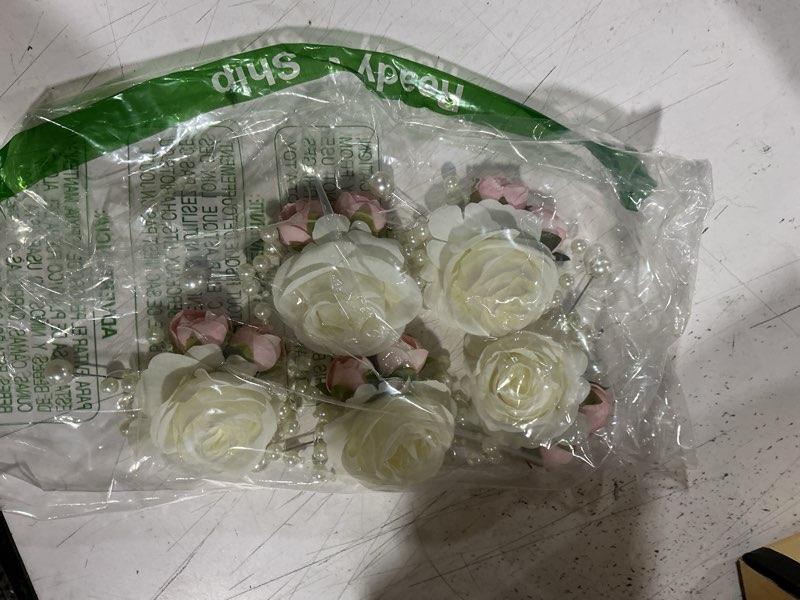 Condition photo showing Good Condition for boutonnieres set of 6 for groom groomsmen best man suit decoration artificial flower boutonniere for men wedding graduation prom homecoming party ivory and pink ivory & pink boutonnieres (6pcs)