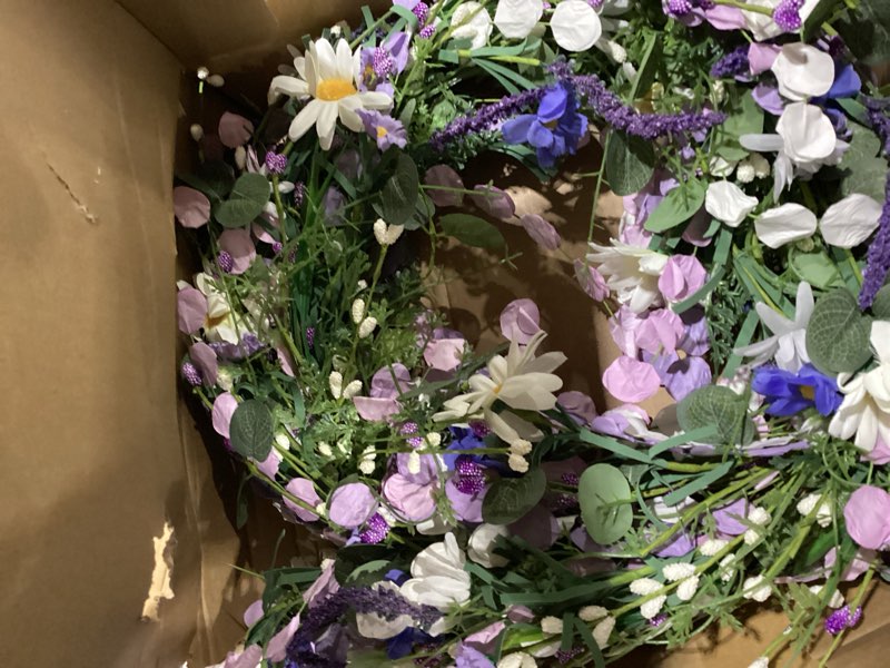 Condition photo showing Good Condition for 22 inches spring wreaths for front door blue spring door wreath summer floral wreath with wildflower lanvender for wall porch indoors outdoor window home decorations