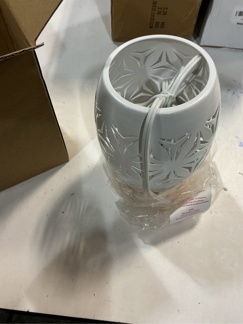 Condition photo showing Good Condition for OuXean Bedside Table Lamp, Small Night Light Metal Lampshade and Wood Base, E12 40W Desk Lamp for Bedroom Living Room Home Decor Office Restaurant Bar, White, Without Bulb White-S