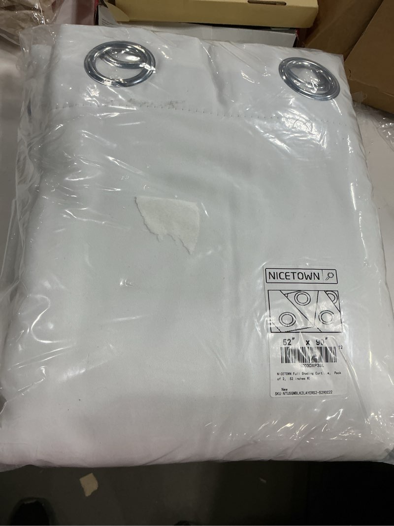 Condition photo showing Good Condition for NICETOWN Full Shading Curtains 90 inches Long 2 Panels Set for Windows, Super Heavy-Duty Black Lined Blackout Curtains for Bedroom, Privacy Assured Window Treatment (White, Pack of 2, 52 inches W) Pure White 52"W x 90"L (Pack of 2)