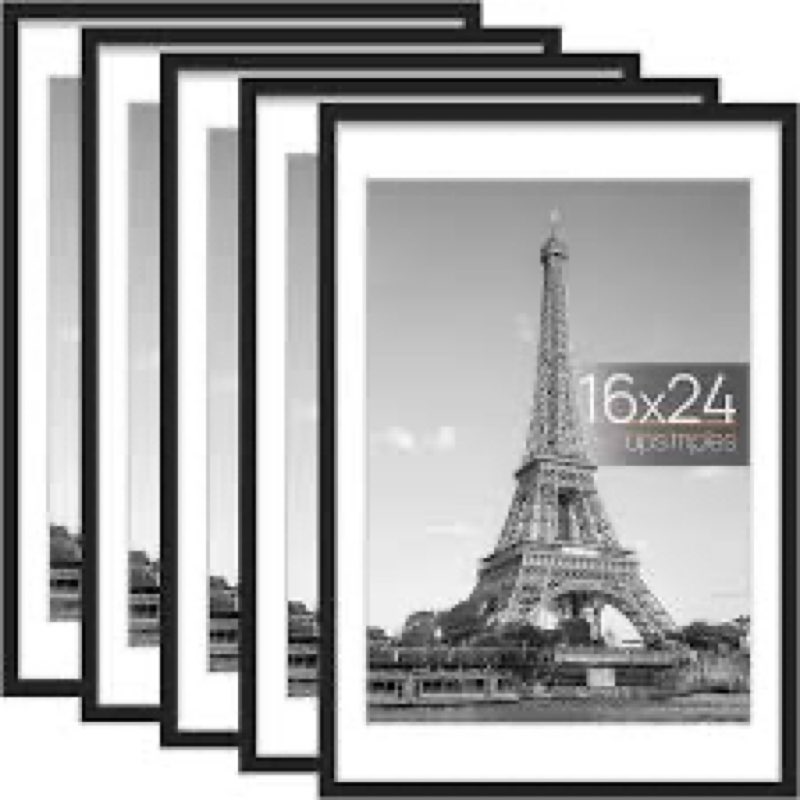 upsimples 16x24 Picture Frame Set of 5, Display Pictures 14x20 with Mat or 16 x 24 Without, Wall Gal