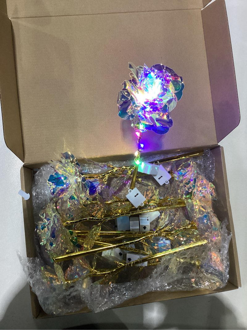 Lyrow 12 Pcs Galaxy Rose LED Light up Rose Flower Gifts Crystal Artificial Rainbow Flower for Mom He
