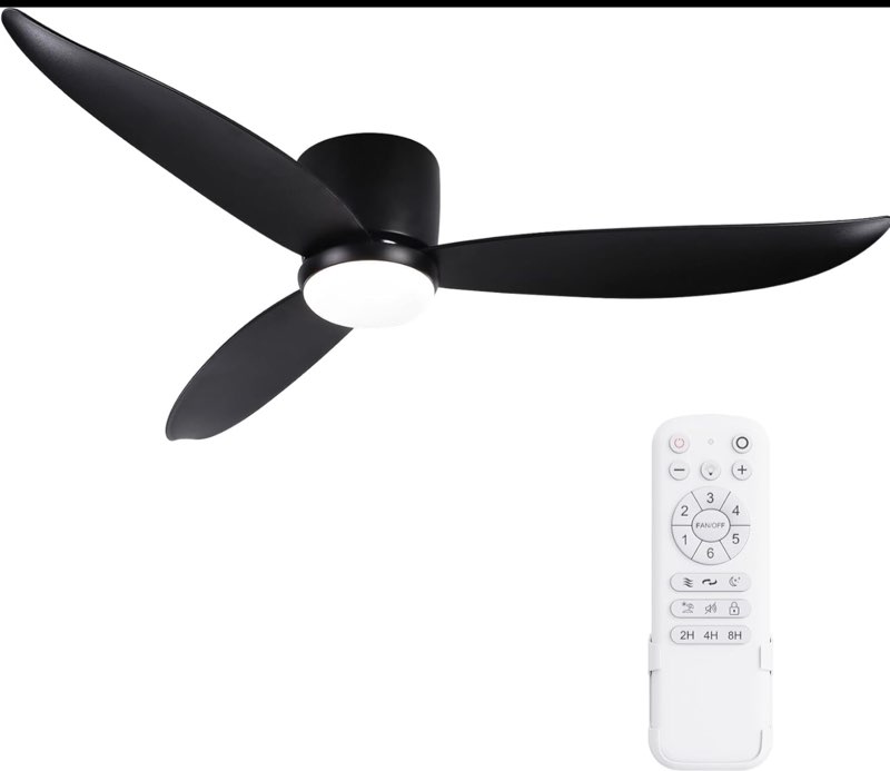52 Inch Matte Black Low Profile Ceiling Fan with Light,Modern Ceiling Fans with Lights and Remote,Includes Remote Control, Noiseless Reversible DC Motor, Indoor Outdoor.