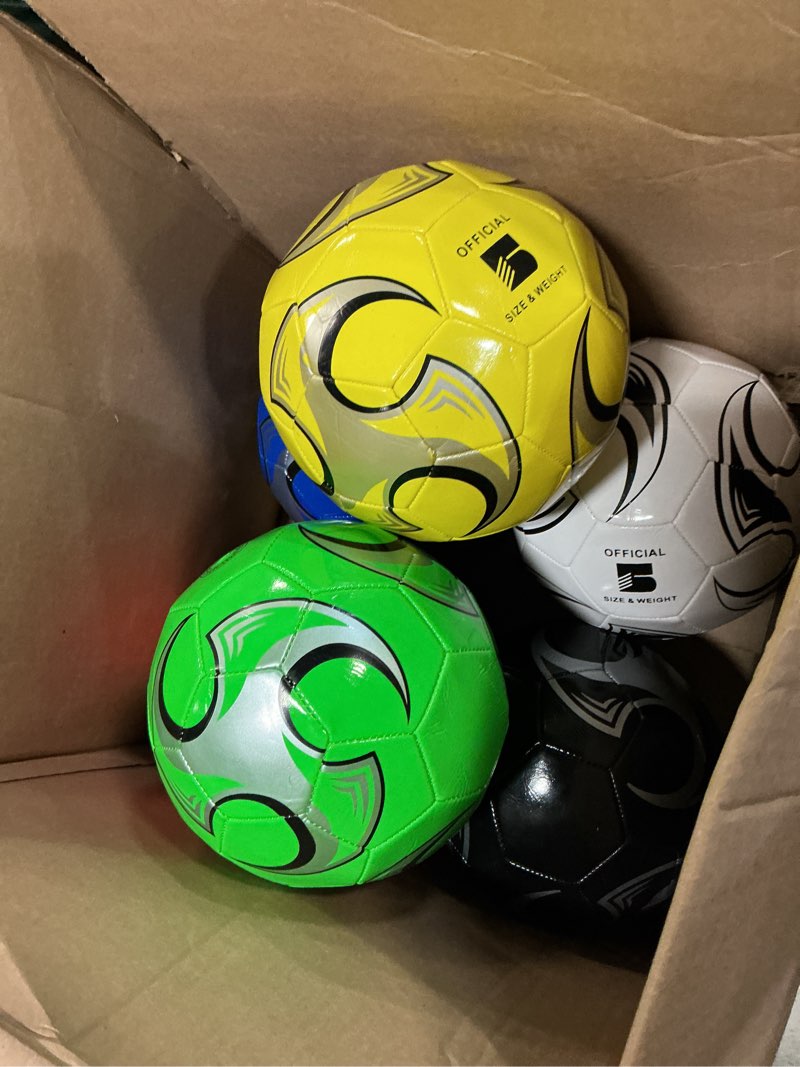 Condition photo showing Good Condition for 6 pack size 5/4/3 soccer balls for training & matches – official size & weight, includes carry net, needles, air pump – ideal for youth and adult players