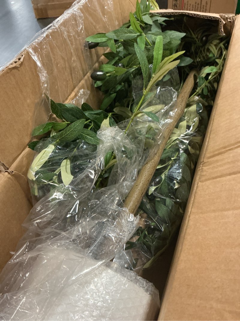 Condition photo showing Good Condition for olive tree 6ft fake tree faux plants indoor with pot artificial tree nearly natural olive branches and fruits for living room home office decorations 6ft-02