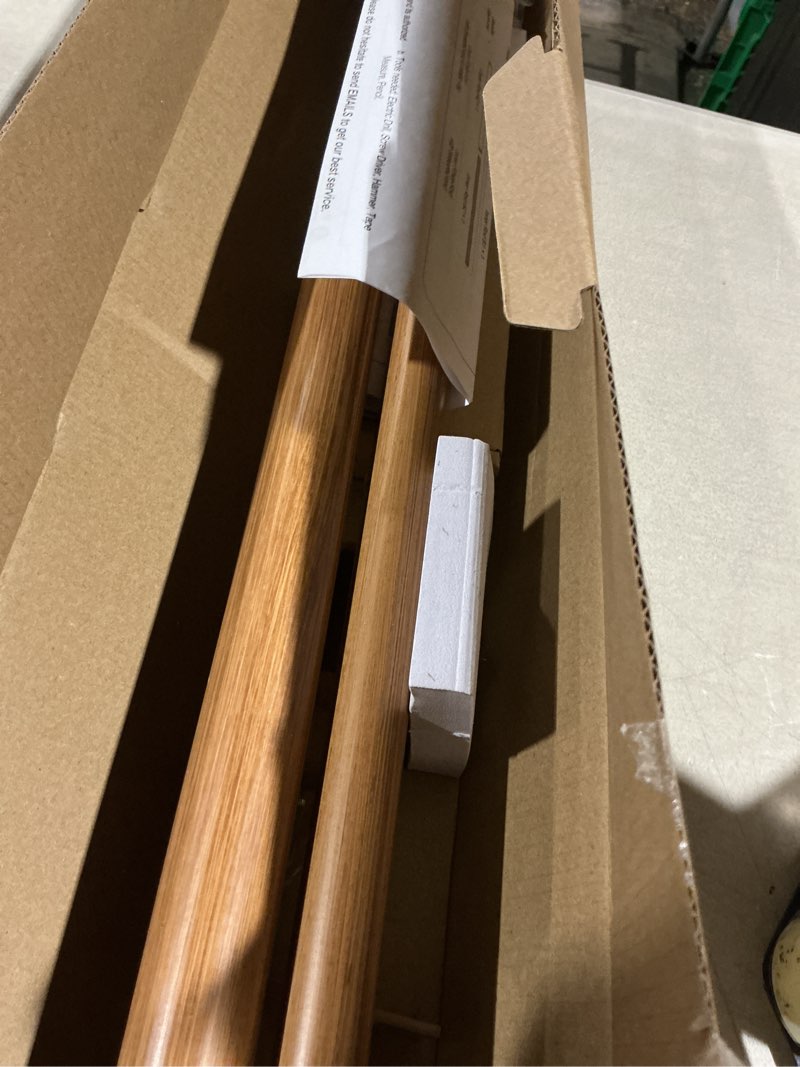 Condition photo showing As Is for kamanina wood double curtain rod for windows 36 to 72 inches (3-6 feet), 1 inch heavy duty long curtain rods for windows, wood grain telescoping drapery rods with end caps, fewer rods, easier install wood grain 36-72"