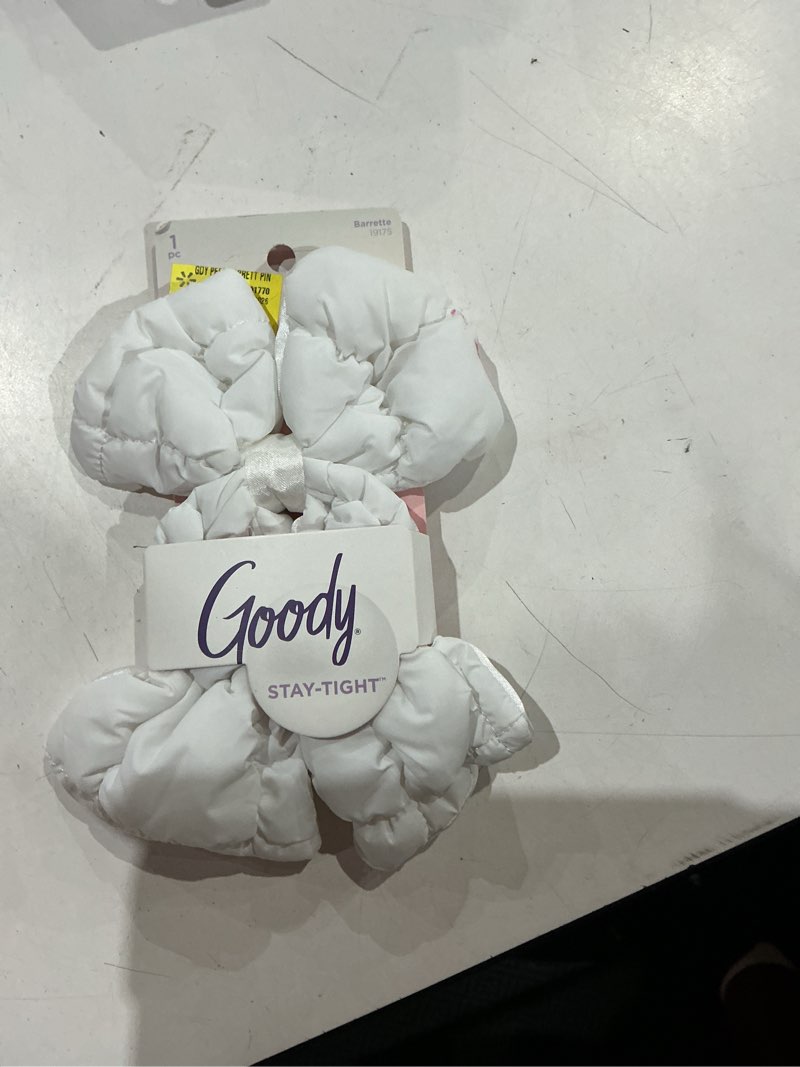 Condition photo showing Good Condition for goody luxe puffer bow barrette, wintery white, stay-tight hair clip, 1 count