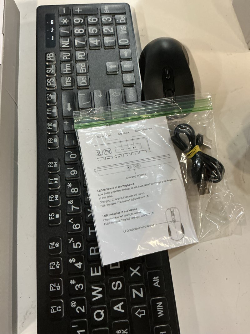 Condition photo showing Good Condition for wireless keyboard and mouse - large print wireless keyboard, kopjippom 2.4g full size keyboard and mouse set with big letters and backlight key for seniors, compatible for windows, laptop, pc, black