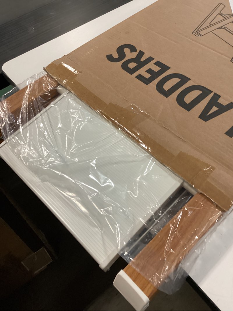 Condition photo showing New/Like New for 2-Step Aluminum Ladder,Lightweight Folding Step Stool with Extra-Wide Anti-Slip Steps,330 lbs Capacity,Compact Space-Saving Design for Home,Kitchen and Office?White&Woodgrain? White&woodgrain 2 Step