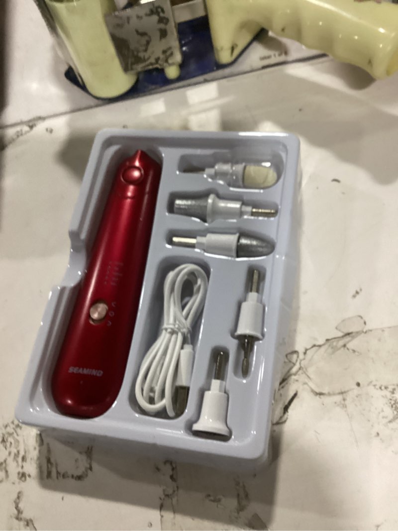 Condition photo showing Good Condition for professional manicure pedicure set - cordless electric foot nail care trimmer buffer tools - 5 speeds, rechargeable, thick nails (red)