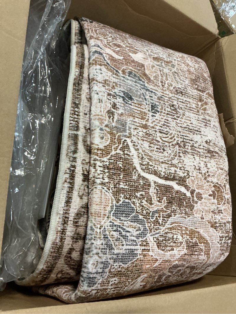 Condition photo showing Good Condition for brown vintage 8x10 area rug for living room machine washable large rug non-slip soft low pile carpet floral stain resistant indoor office throw rug for bedroom dining room nursery 8' x 10' (rectangular) vintage | brown