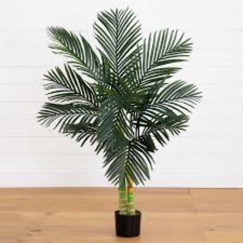 nearly natural 4ft golden cane palm, double stalk artificial tree with lush realistic foliage mainte