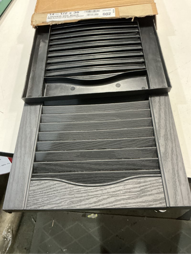 Condition photo showing Good Condition for builders edge 14 in. x 36 in. vinyl louvered shutter  (2-pack) — residential use  standard application
