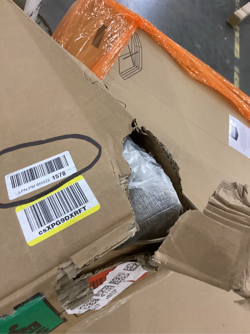 Condition photo showing Good Condition for King Size Bed Frame with Diamond Tufted Headboard, Linen Upholstered Platform Bed and Wooden Slat Support, Noise-Free, No Box Spring Needed, Easy Assembly, Light Grey