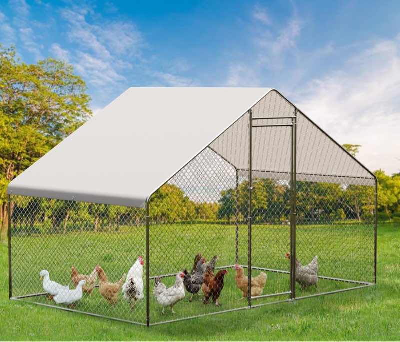 Large Metal Chicken Coop, 6.5 Ft Large Chicken Runs for Yard with Cover, Spire Roof Metal Chicken Coop with Lock for Outdoor, Backyard, Farm, Duck, Rabbit