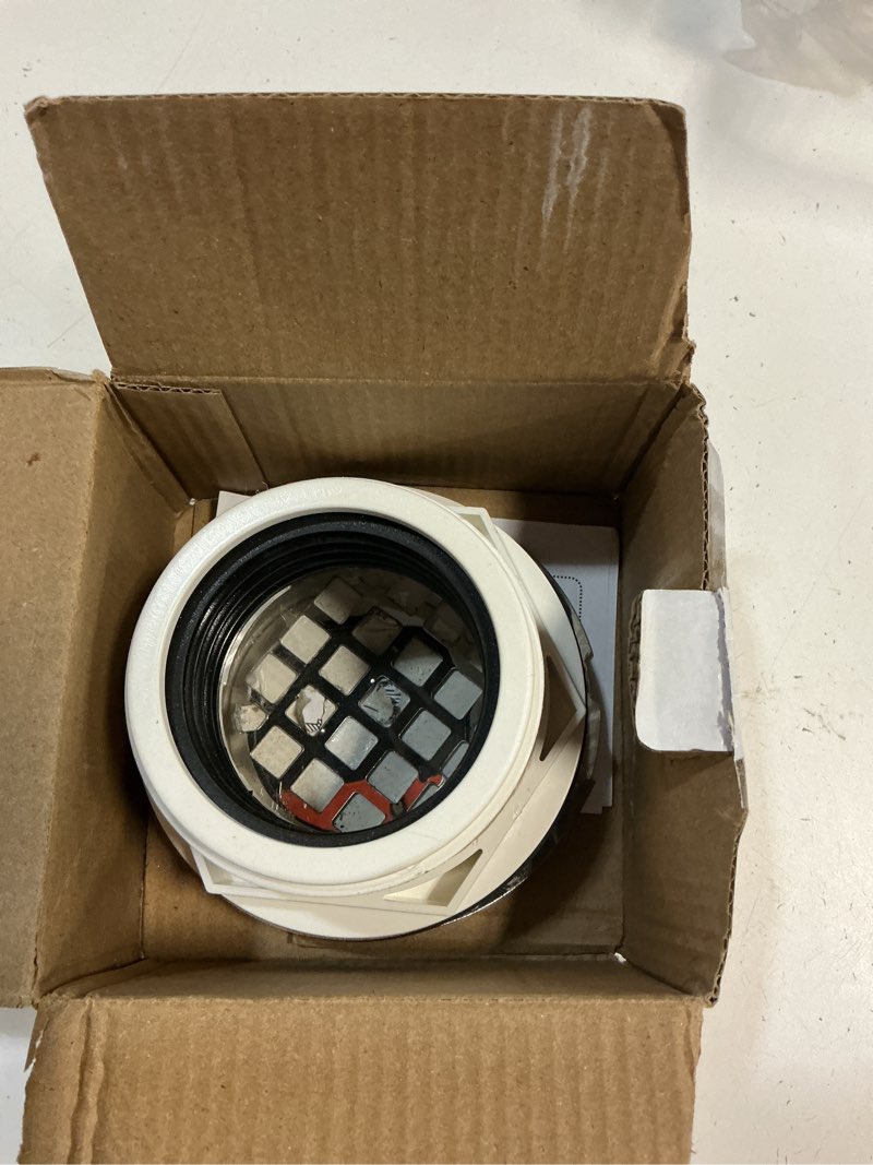 Condition photo showing As Is for welsan brushed nickel 2 inch pvc shower drain kit, round shower floor drain | no caulk shower drain assembly, pvc compression shower floor drain with 4-1/4" stainless steel round grid strainer cover