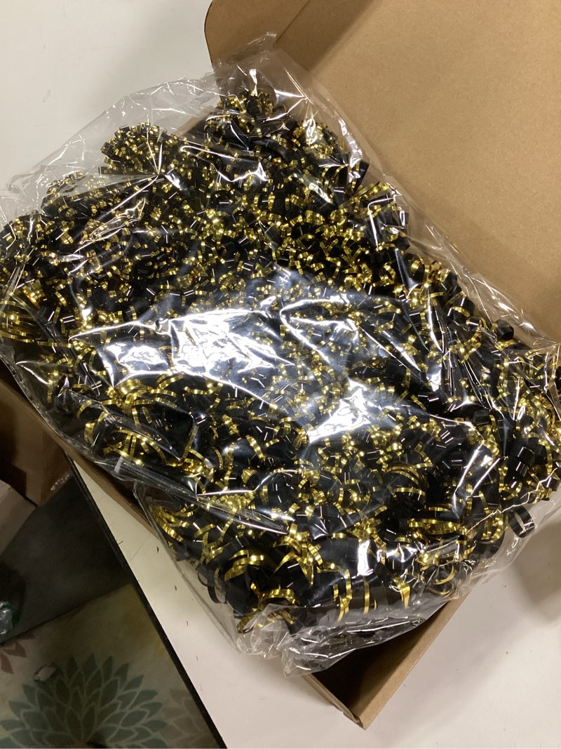 Condition photo showing New/Like New for Yunlly 40 Pcs 2'' 3'' 4'' Christmas Bows Gift Wrapping Self-Adhesive Metallic Assorted Size Christmas Present Bows with Ribbon for Gift Basket, Holiday, Birthday, Anniversary(Black, Gold) 2'' 3'' 4' Black,gold