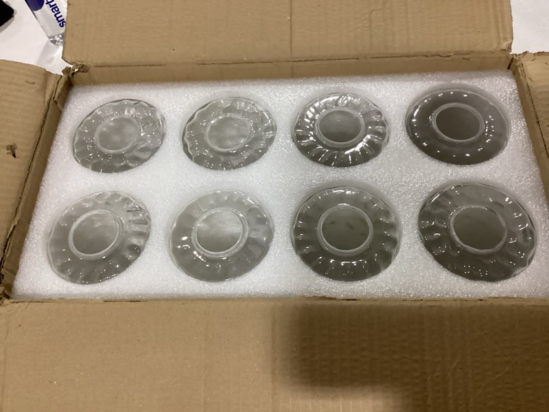 Condition photo showing Good Condition for 8 Pcs Clear Hammered Glass Shade Replacements for Pendant Light Fixtures Glass Lamp Shade Cover, 1-5/8 Inch Fitter E26 Base, 4"w x 6"h, Replacement Lamp Globe for Chandelier Wall Sconce Clear Hammered 8