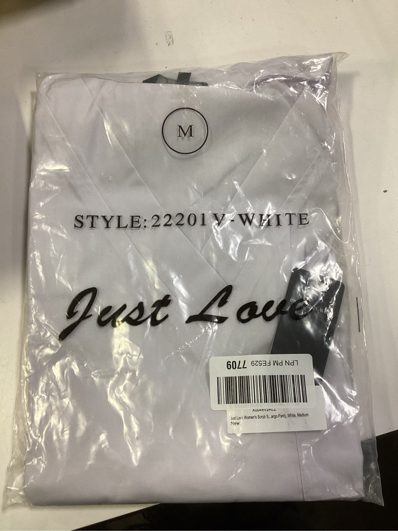 Condition photo showing New/Like New for Just Love Women's Six Pocket Medical Scrubs Set (V-Neck with Cargo Pant) Medium White